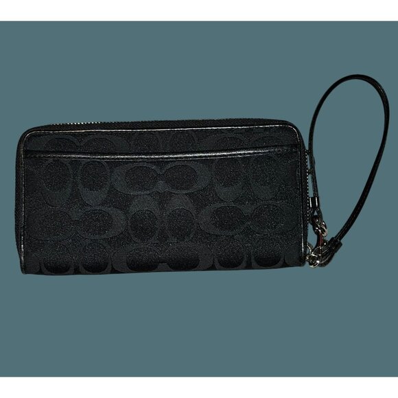 Coach Poppy Wristlet Signature Monogram Wallet Black - Picture 2 of 13